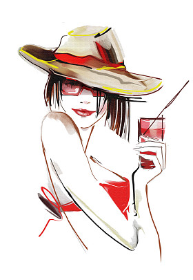 年轻的女孩喝桔子