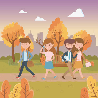 在公園里散步的年輕人很有趣