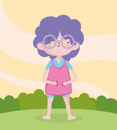 兒童節(jié)戴著眼鏡紫色頭發(fā)的小男孩在戶外卡