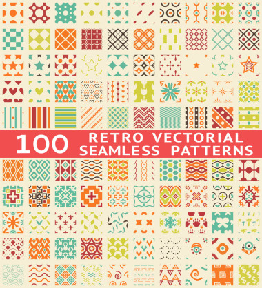 复古的不同矢量无缝模式 （与色板)