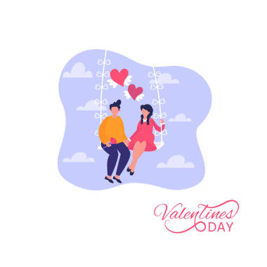 一对男女在秋千上飞得很高。 浪漫的关系