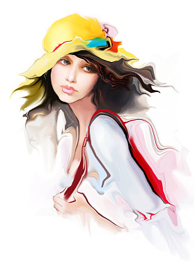 年轻漂亮的女人戴着帽子的肖像