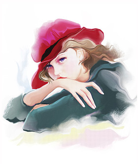 年轻漂亮的女人戴着帽子的肖像