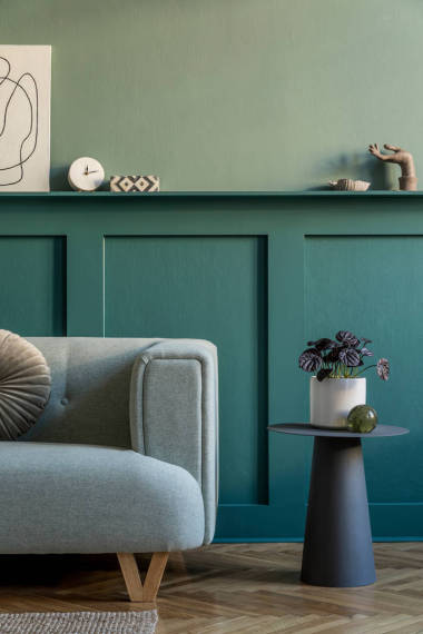 舒適時(shí)尚沙發(fā)的現(xiàn)代綠色室內(nèi)設(shè)計(jì)