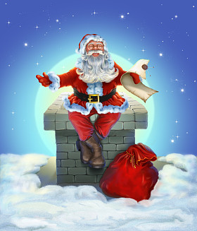 圣诞老人坐在屋顶上图片