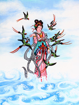 传统中国画的墙上
