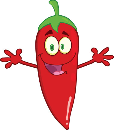 微笑着张开双臂欢迎的红辣椒的卡通人物