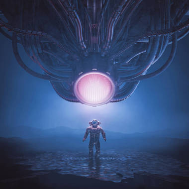 我的tonic / 3D復(fù)古科幻場(chǎng)景圖片說明宇航員遇到巨大的外星機(jī)器人機(jī)器智能