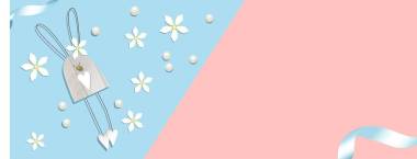 复活节快乐 兔子的贺卡。 复活节背景没有文字。 蕾丝和粉红色的颜色。 可爱的矢量插图。 你的文章的地方