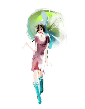 带着雨伞的时髦女人