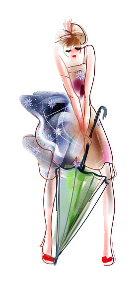 带着雨伞的时髦女人图片