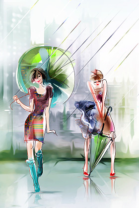 时尚的女人，带着伞