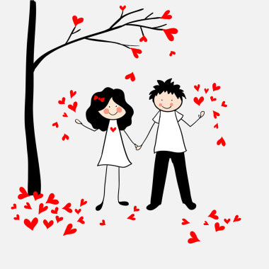 涂鴉愛好者： 一個(gè)男孩和一個(gè)女孩的樹和葉子的心