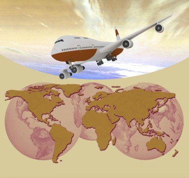 一架飛機(jī)在黃色背景上的一幅畫