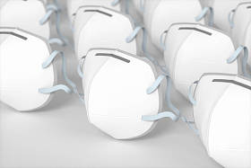 白色背景的医疗面罩，3D渲染