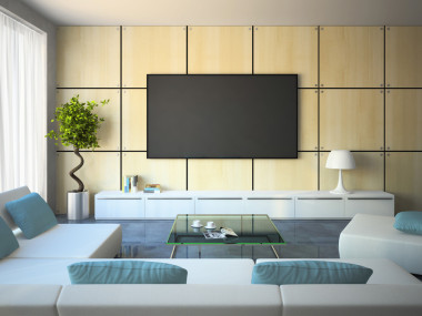 現(xiàn)代室內(nèi)與白色沙發(fā)和藍(lán)色的枕頭