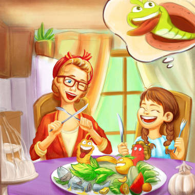 母親和女兒在家里吃早餐