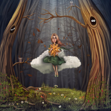 年輕的女孩，在云上照片