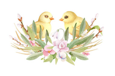水彩画春复活节手绘插图图片