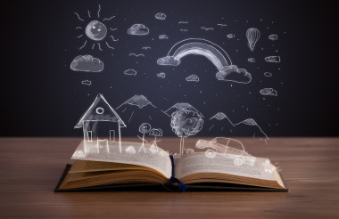 手繪景觀與打開的書