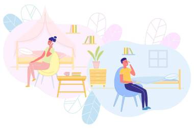 一對夫婦在電話上聊天矢量插圖