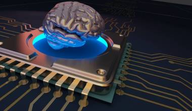 機器學(xué)習(xí)腦符號在電路板3d 渲染
