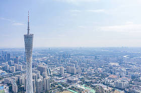 广州市塔台，中国广州，航拍图片
