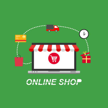 帶開放筆記本電腦和智能手機的在線購物概念