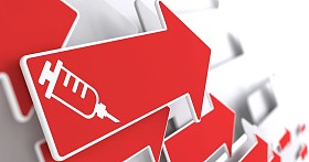 红色箭头上的注射器图标