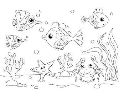 孩子們著色。海底世界，海底世界。海上居民，魚。雷斯特