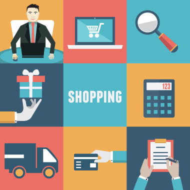 矢量概念的互聯(lián)網(wǎng)購物。采購和交付。平面樣式設(shè)計(jì)