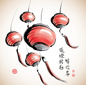 水墨画的中国灯