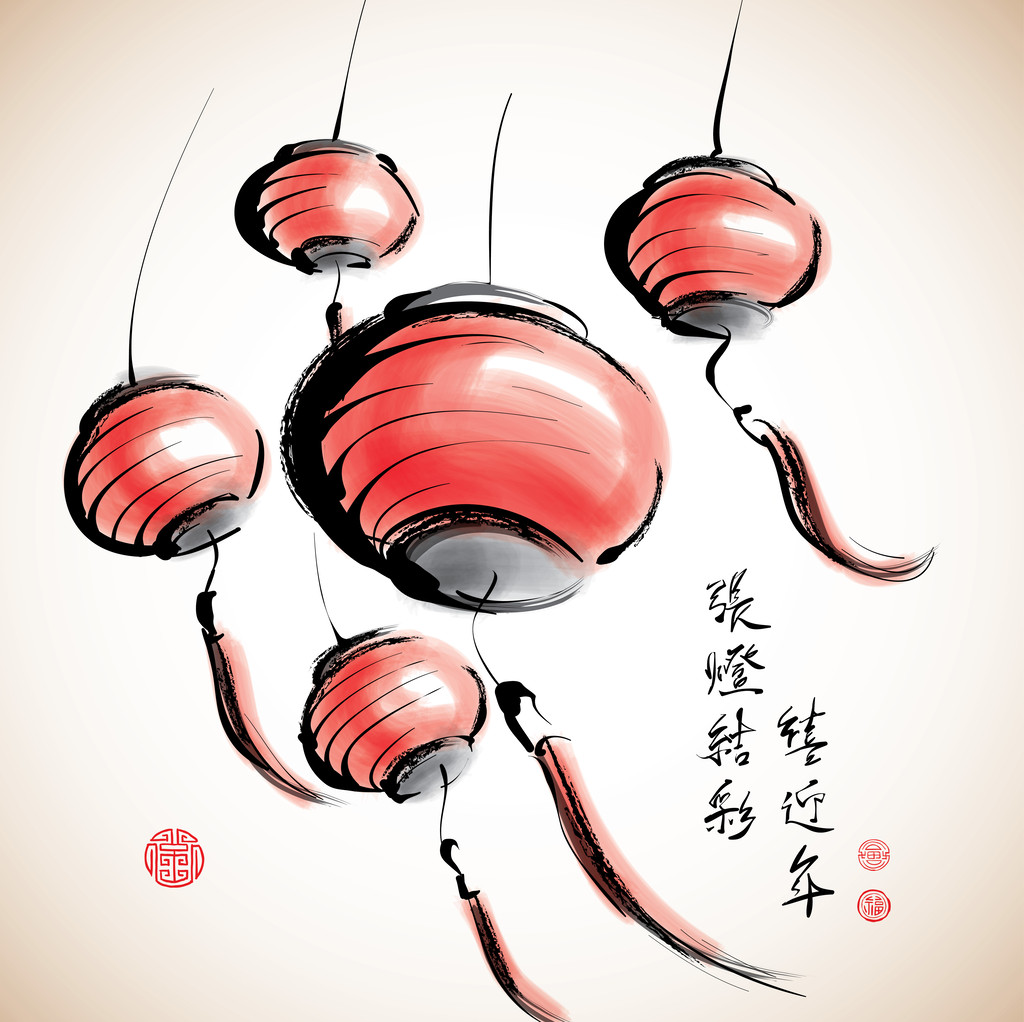 水墨画的中国灯