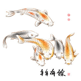 中国鲤鱼水墨画