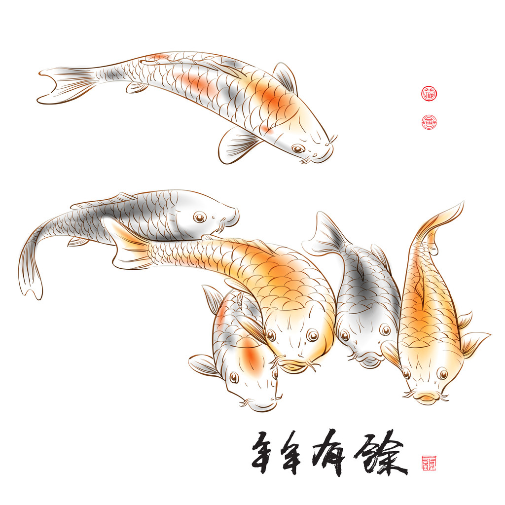 中国鲤鱼水墨画