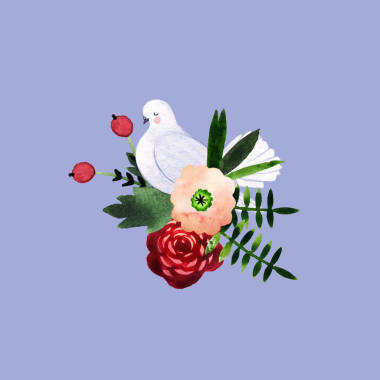 帶有抽象天真的草甸花和鴿子寶寶的情人節(jié)明信片。準備好為您的設(shè)計、明信片、橫幅打印手繪圖解