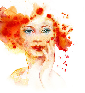 时尚插画的红头发的女孩图片