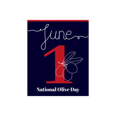 日歷表，關于國家橄欖日主題的矢量插圖。6月1日裝飾有手寫題詞- JUNE和格式化線形橄欖