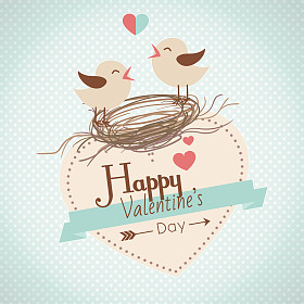 可爱的鸟几个快乐的情人节卡片