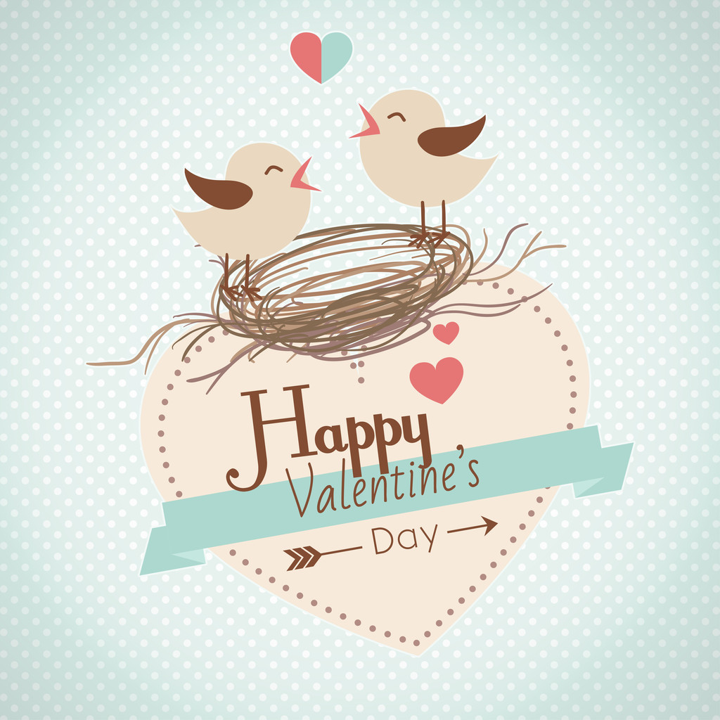 可爱的鸟几个快乐的情人节卡片