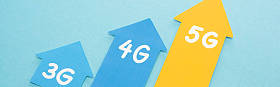 蓝色背景的3g 、 4g和5g箭头，全景射击