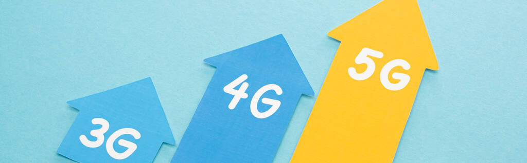 蓝色背景的3g 、 4g和5g箭头，全景射击