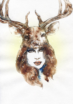 美丽的女人。水彩插图图片