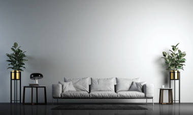 现代阁楼白色客厅室内设计与混凝土墙体背景