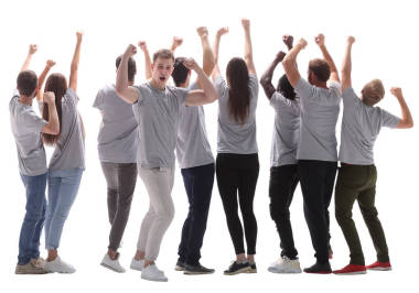 后視鏡快樂的家伙和他快樂的朋友們站在一起