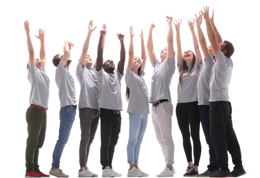 快乐的年轻人伸出手来图片