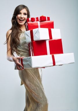 女人抓住礼品图片