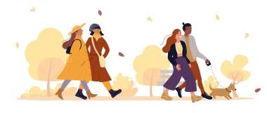 朋友們，情侶們?cè)谇锾斓墓珗@散步