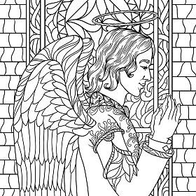 美丽浪漫的天使男孩为成人提供黑白背景的反压力书