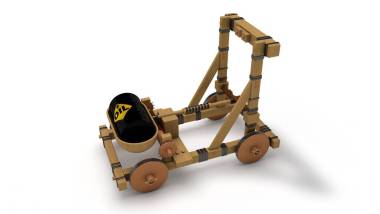 三維渲染的舊彈弓與桶里的一桶油。能源戰(zhàn)爭的概念，石油生產(chǎn)國之間的對抗。能源危機。白色背景上的圖像，孤立的